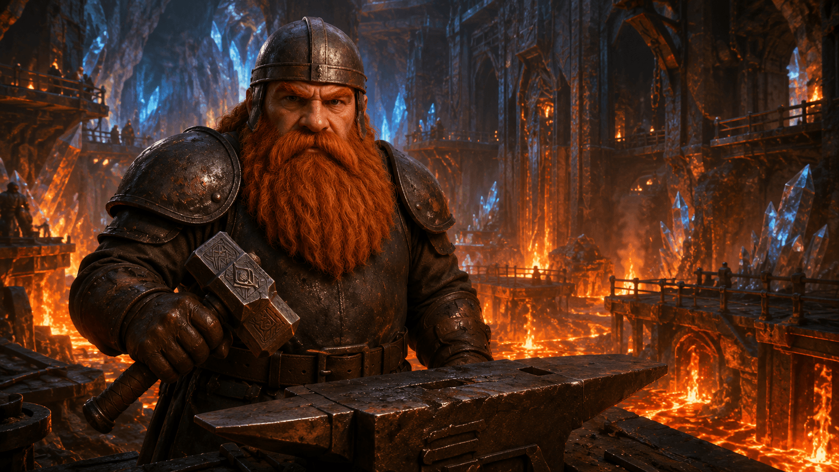 Fighter class scene: Lava crystal forge