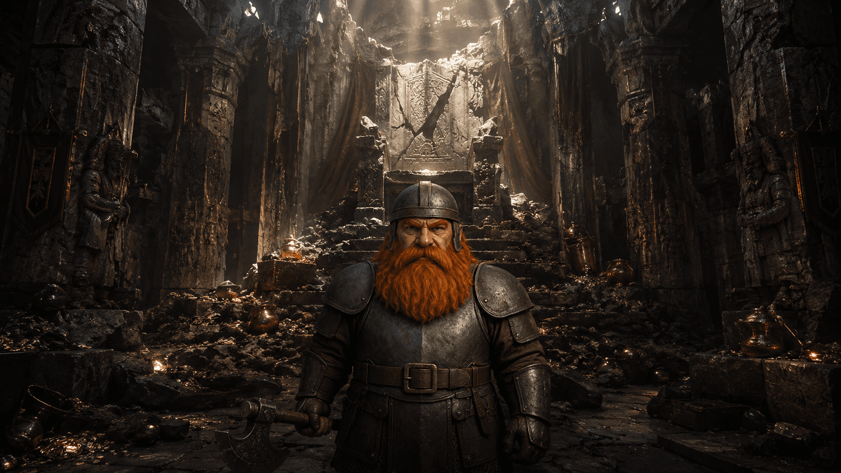 Fighter class scene: Ruined treasure hall