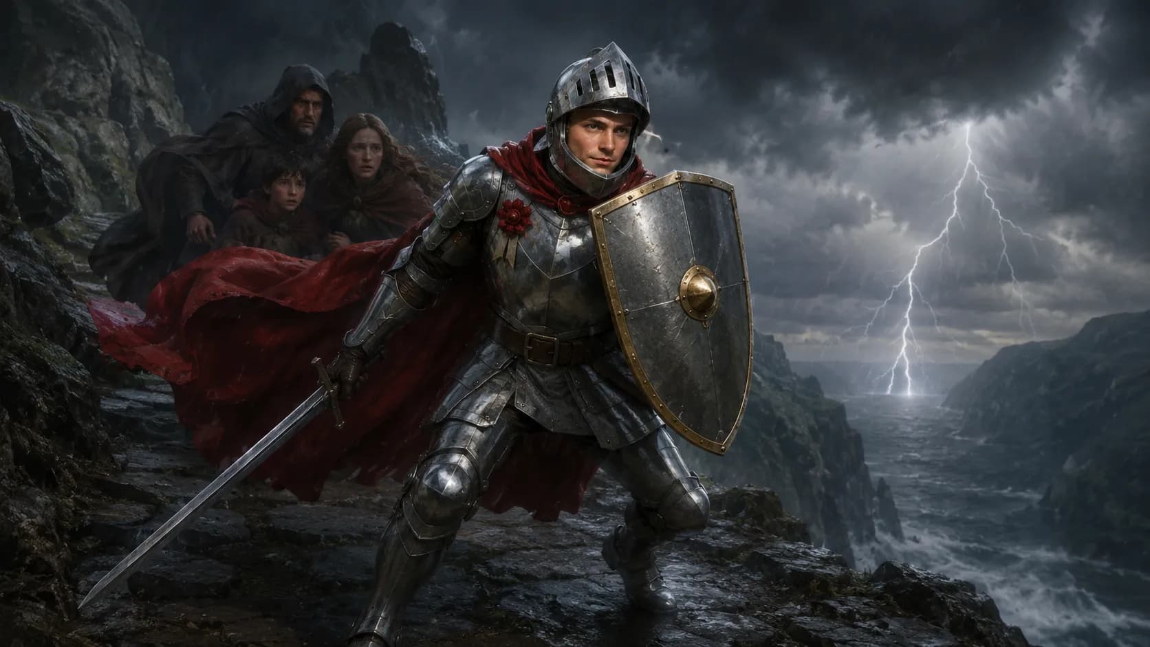 Knight in a cinematic fantasy scene