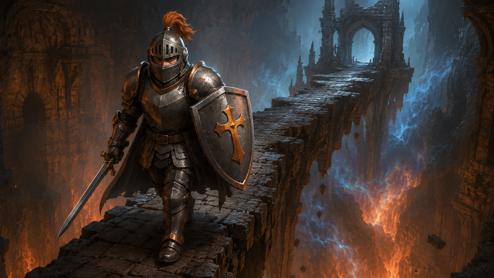 Defender class scene: Fiery chasm bridge