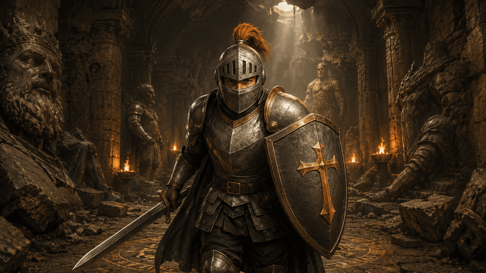 Defender class scene: Ruined statue hall