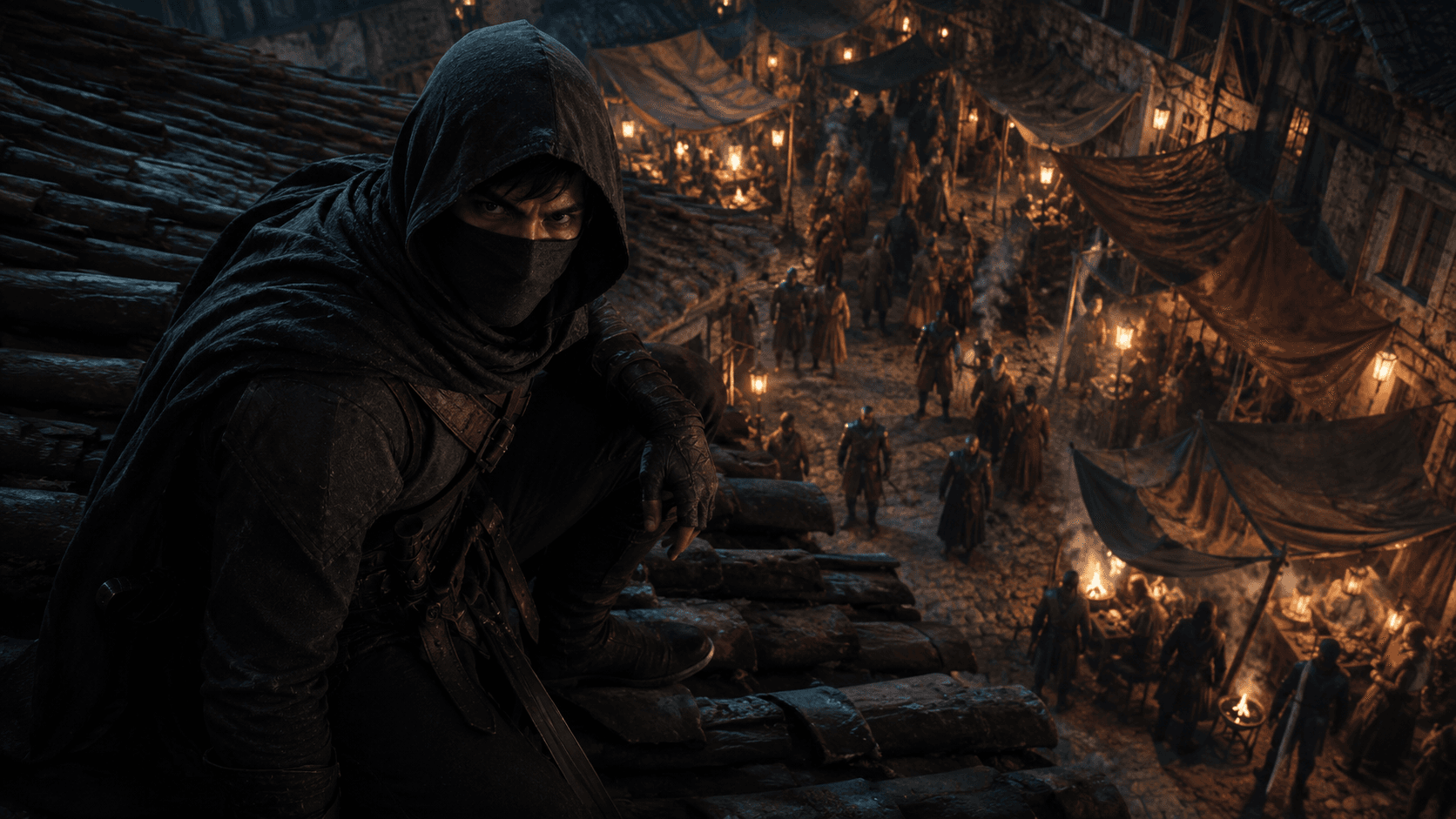 Rogue class scene: Market rooftop