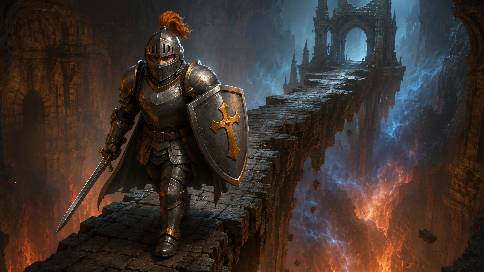 Knight class scene: Fiery chasm bridge