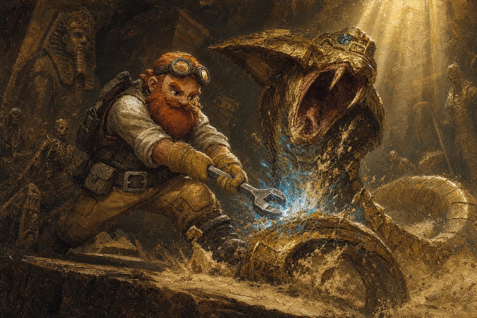 ForgeAI classes descending into the Endless Tomb of the Burning Pharaoh