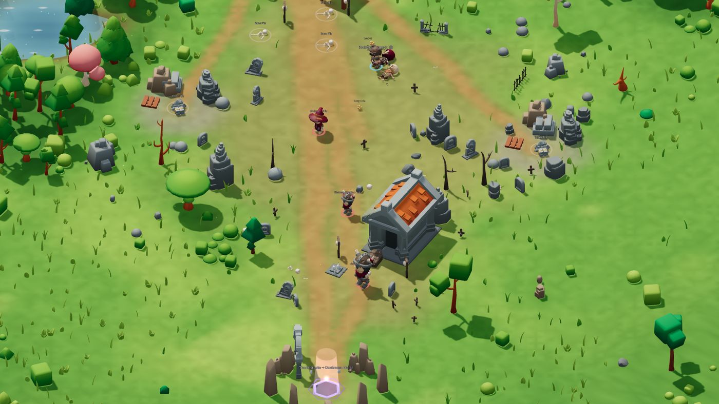 The Bonefield skeleton camp, with graves and the crypt behind its boss